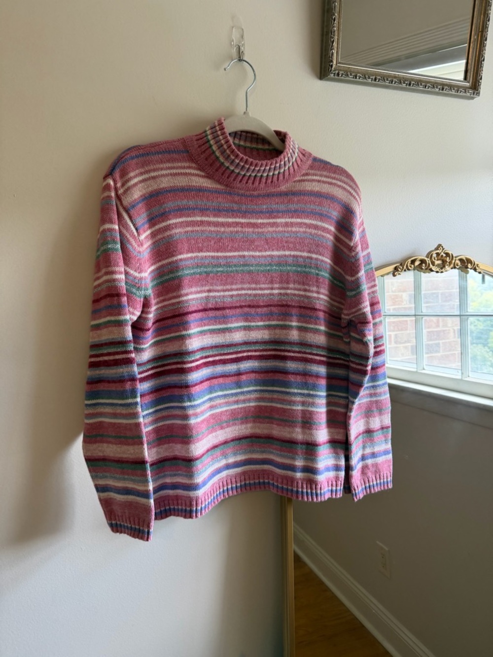 Tiara Pink Striped Mock Neck Sweater